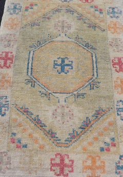 Reproduction Turkish Oushak Rug with Vibrant Multicolor Motifs