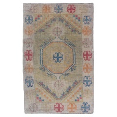 Reproduction Turkish Oushak Rug with Vibrant Multicolor Motifs