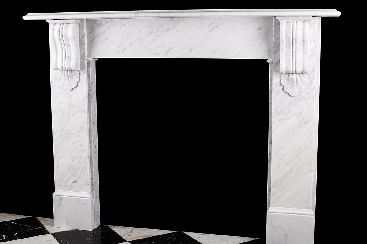 Contemporary Reproduction Victorian Corbel Fireplace Surround in Italian White Carrara Marble For Sale