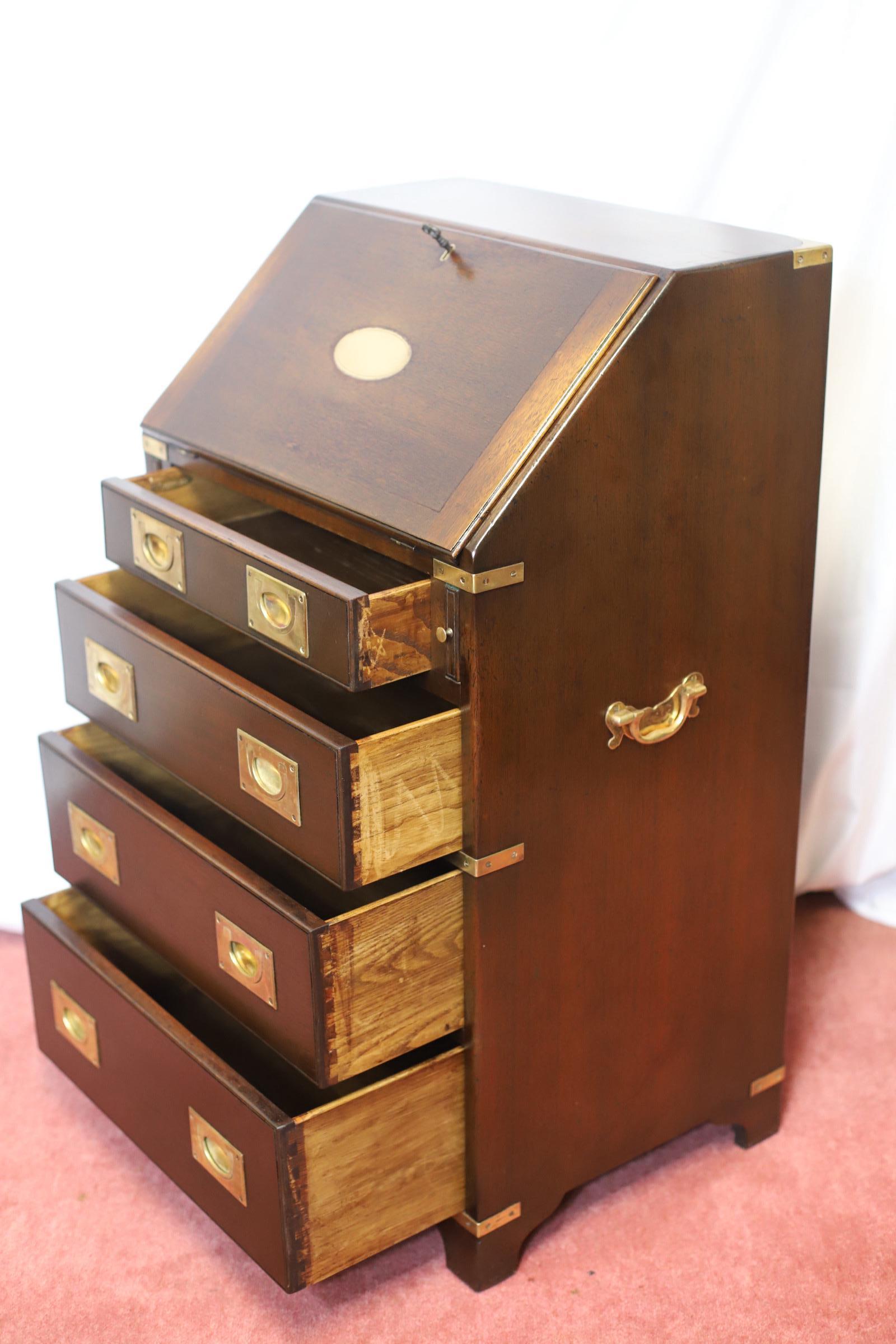 Reprodux Bevan Funnell Lovely Campaign Style Bureau In Good Condition For Sale In Crawley, GB