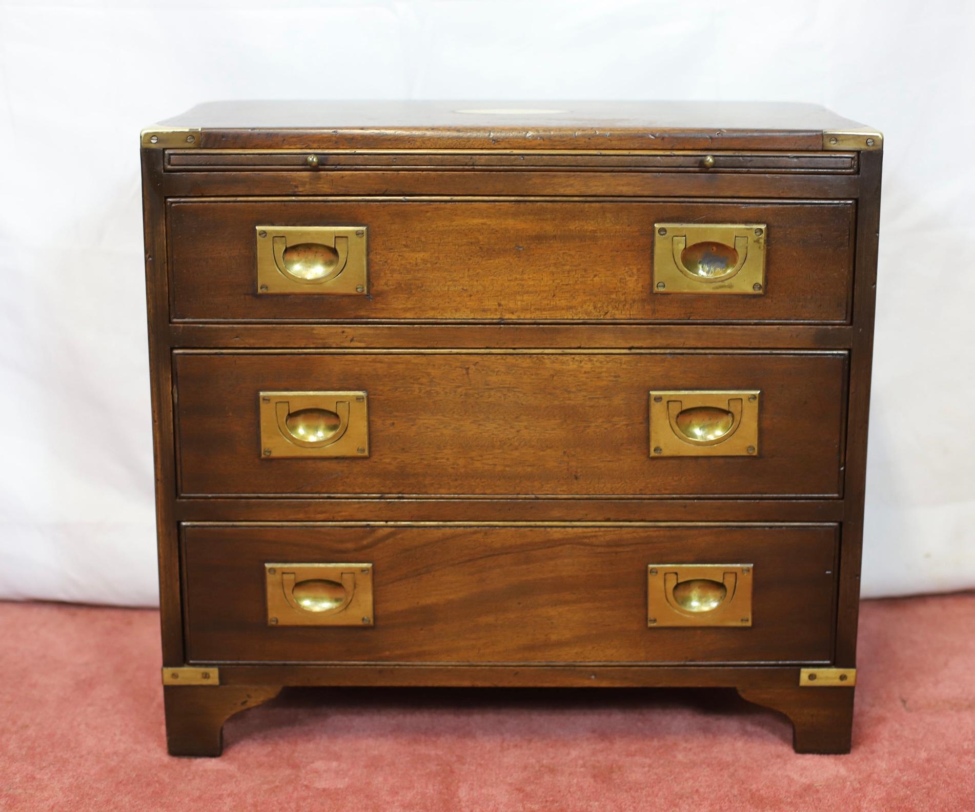 British Reprodux Bevan Funnell Lovely Campaign Style Chest Of Drawers For Sale