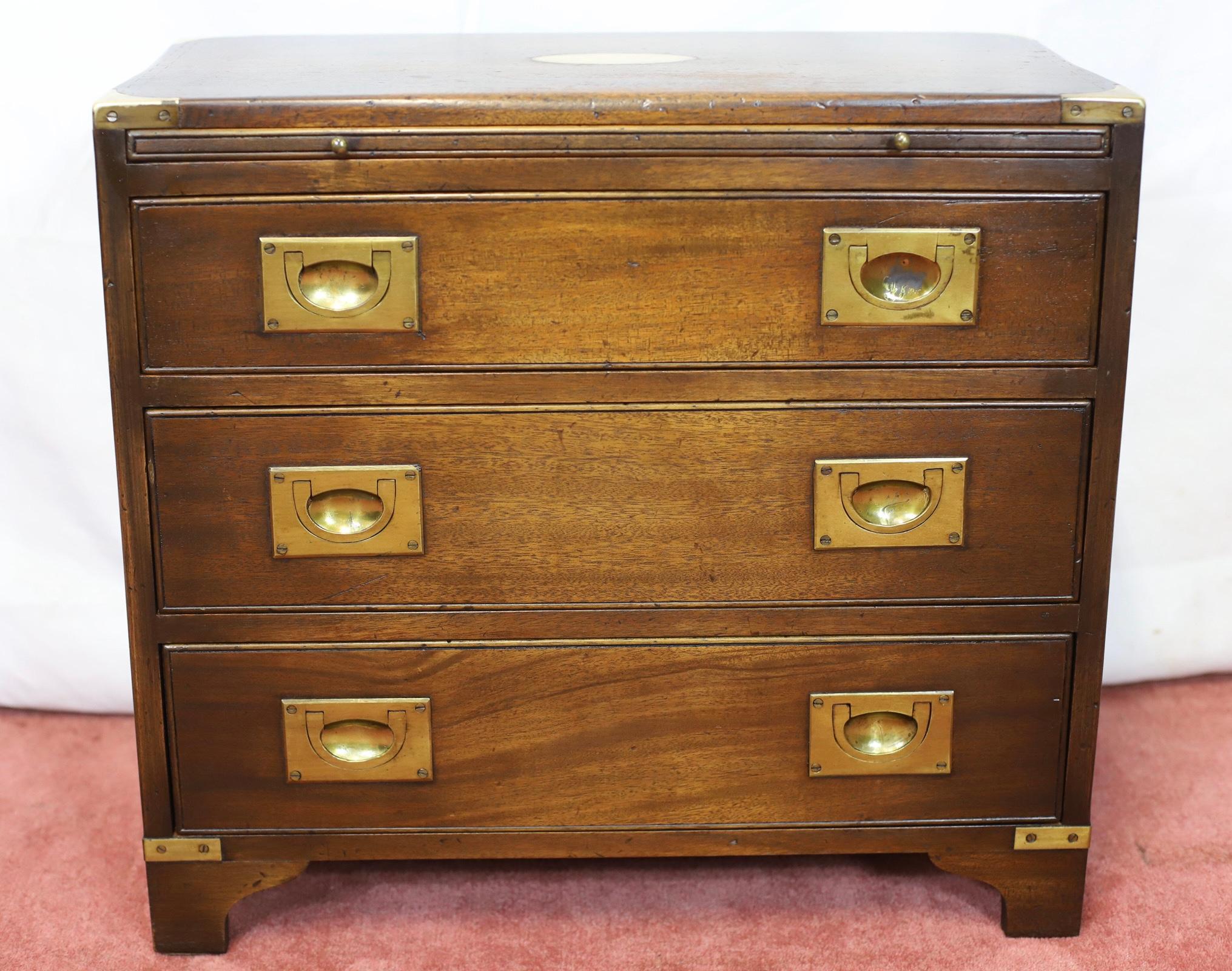 Hand-Crafted Reprodux Bevan Funnell Lovely Campaign Style Chest Of Drawers For Sale