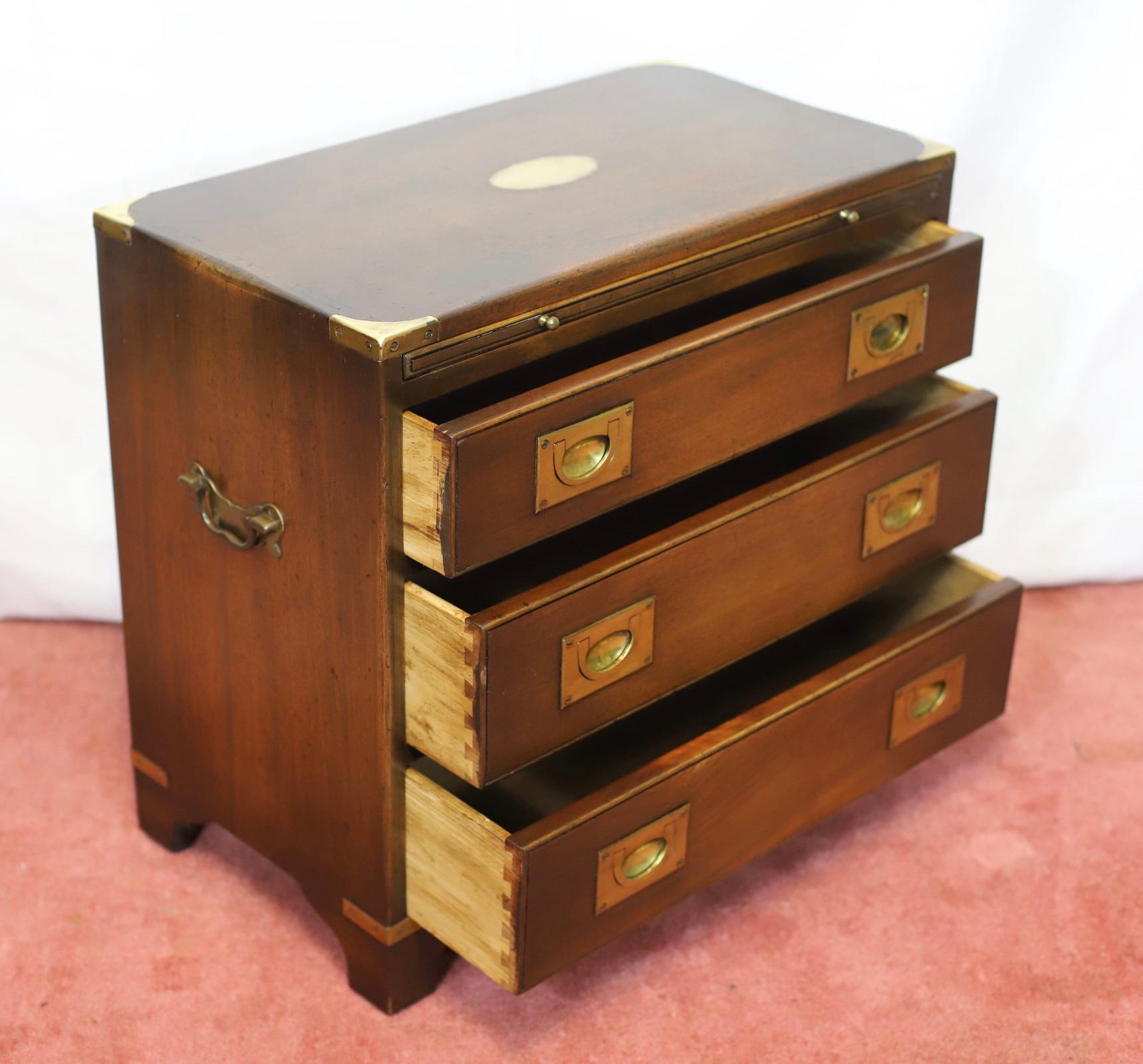 Brass Reprodux Bevan Funnell Lovely Campaign Style Chest Of Drawers For Sale