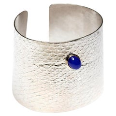 Reptilia Cuff, Sterling Silver with Chalcedony or Lapis Lazuli Gemstone