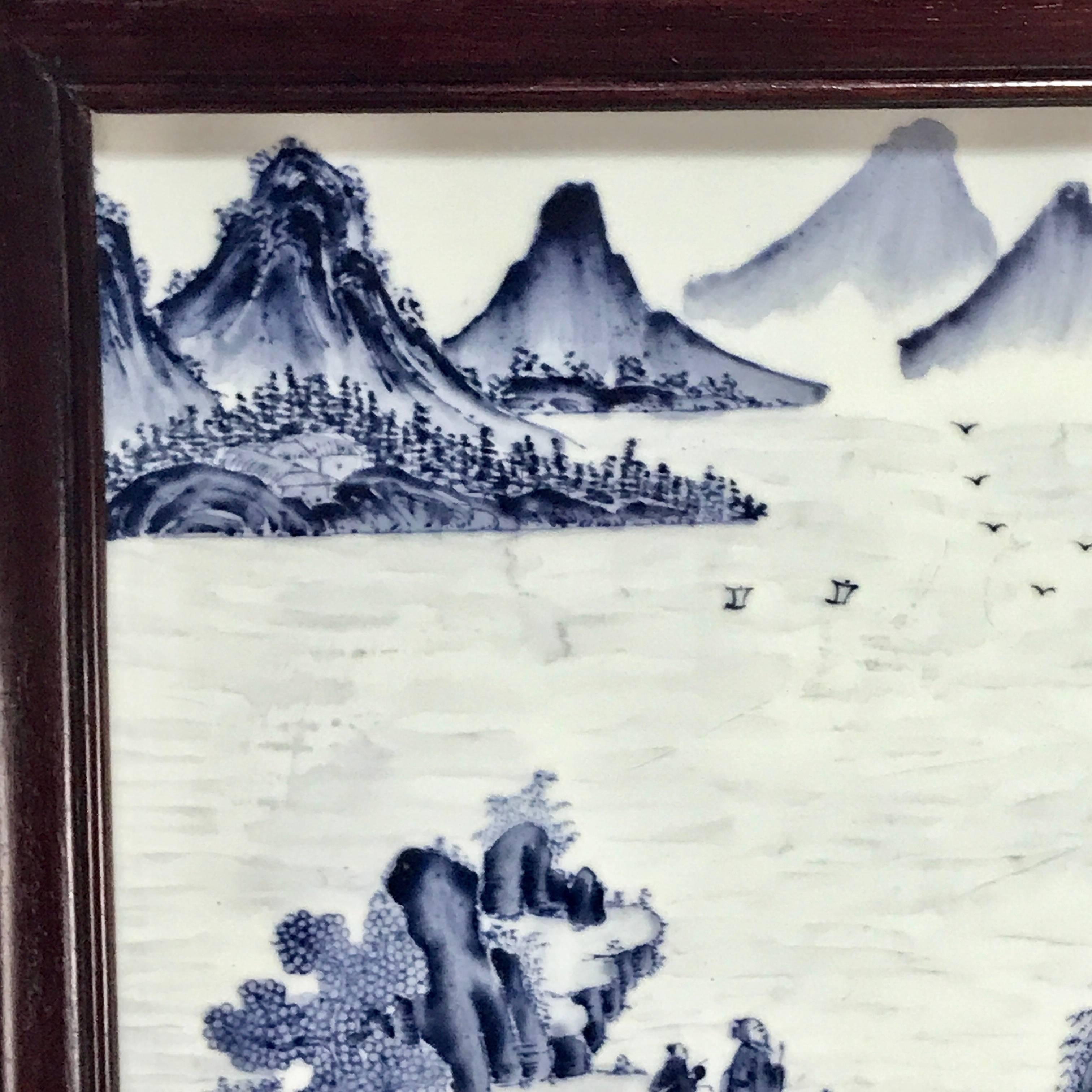 Republic Blue and White Chinese Export Porcelain Framed Plaque  In Excellent Condition In West Palm Beach, FL