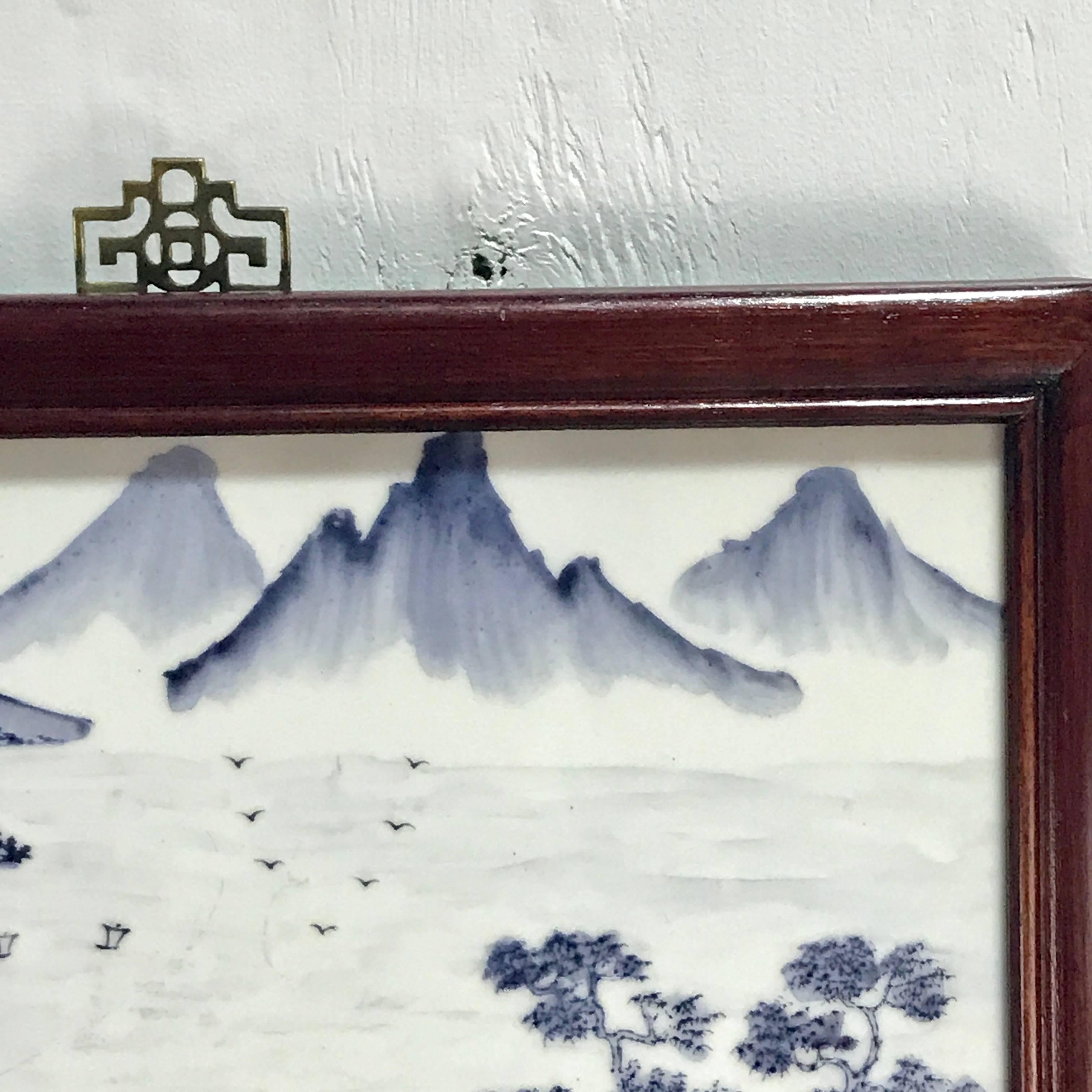 Republic Blue and White Chinese Export Porcelain Framed Plaque  1