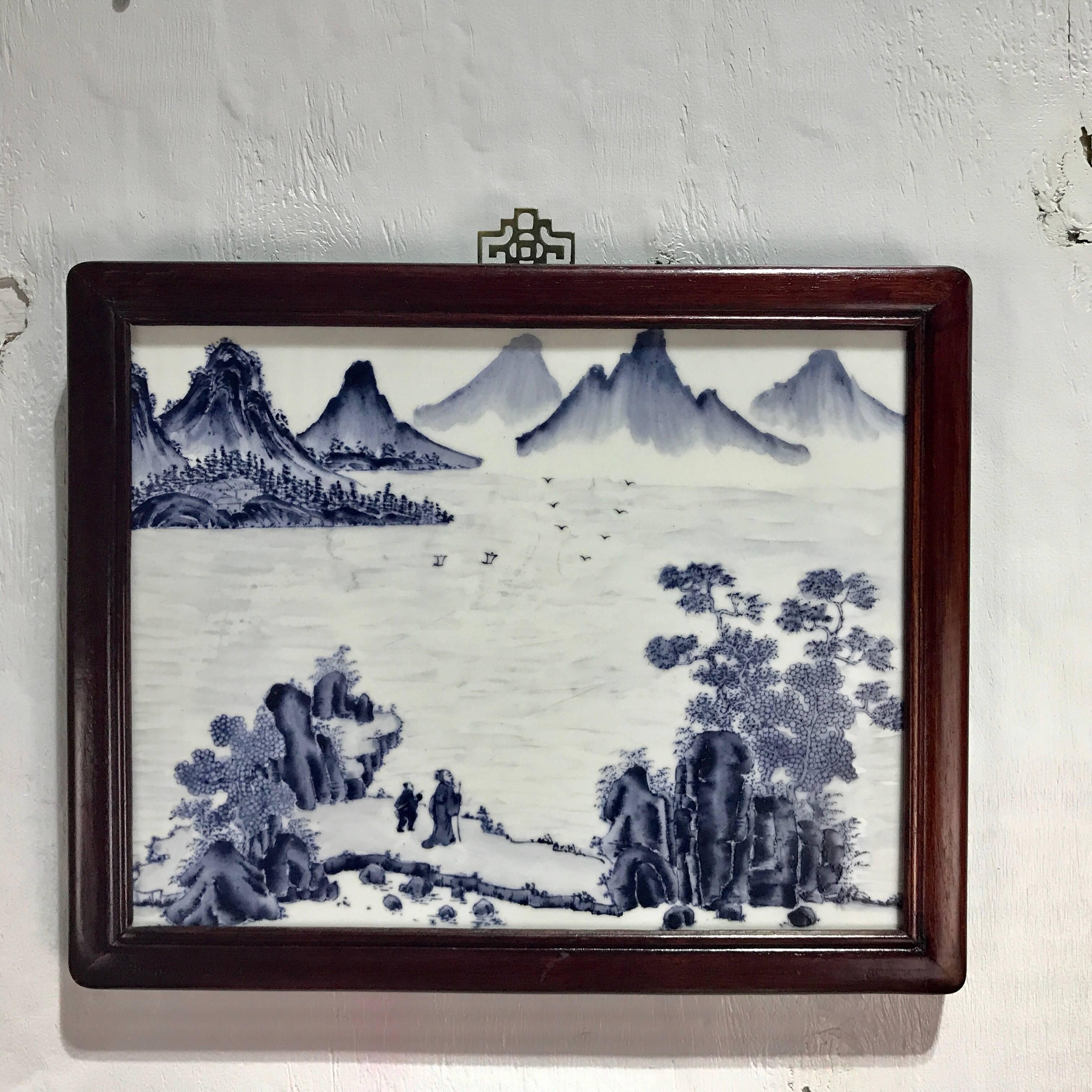 Republic Blue and White Chinese Export Porcelain Framed Plaque  3