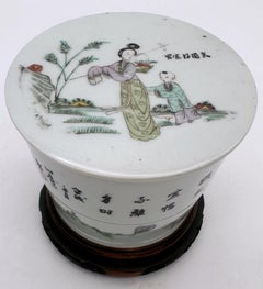 Republic Chinese Famille Rose Porcelain Covered Jar,  with Calligraphy & Figures