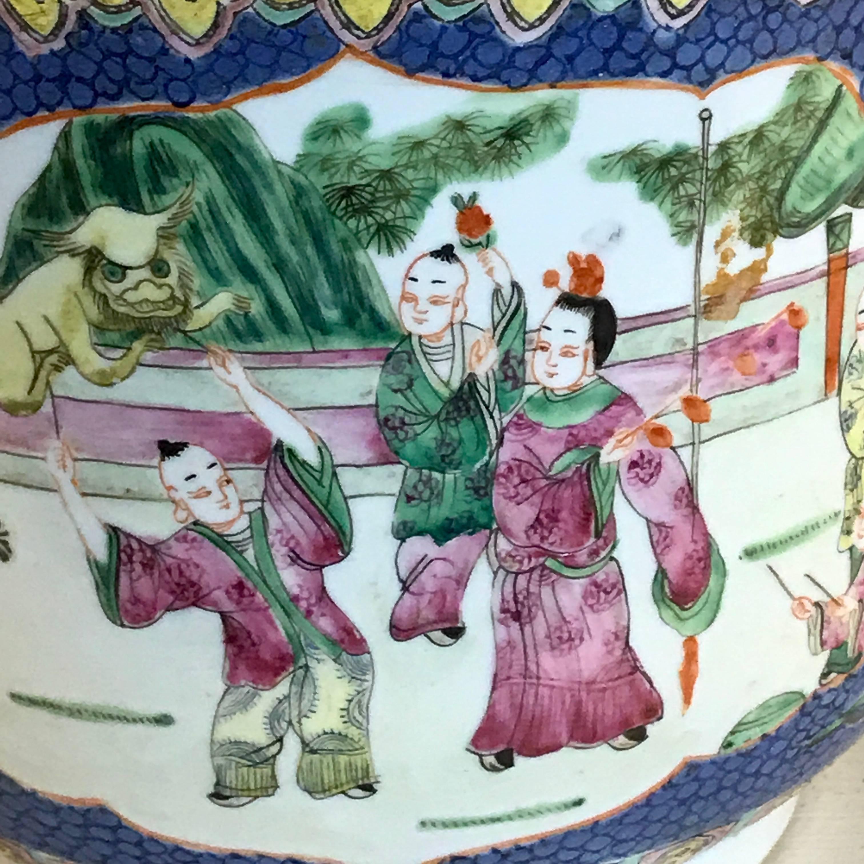 Porcelain Republic Chinese Famille Verte Cachepot and Underplate