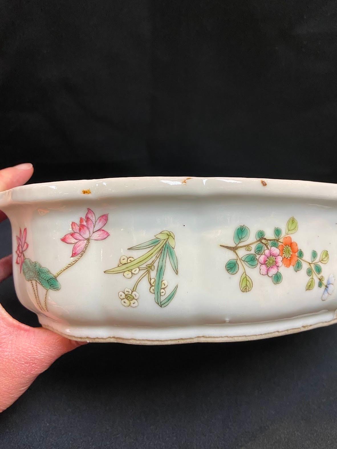 Chinese Republic of China Antique Famille Rose Floral Painting Porcelain Narcissus Bowl