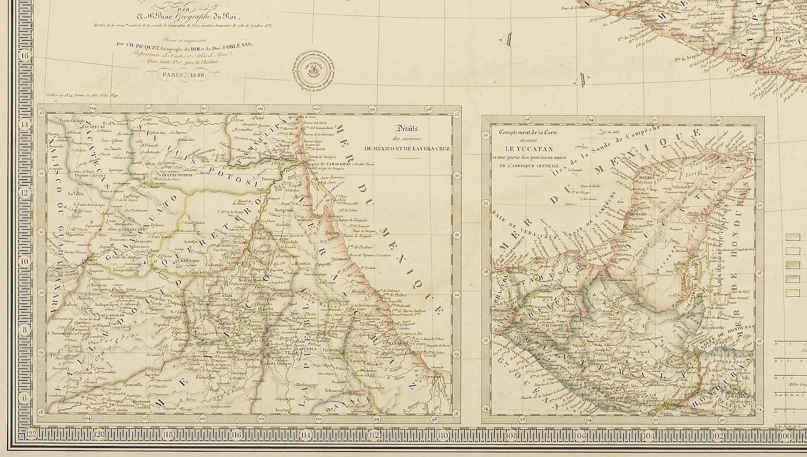 Republic of Texas and Mexico, Antique French Map, circa 1840 In Good Condition In Colorado Springs, CO