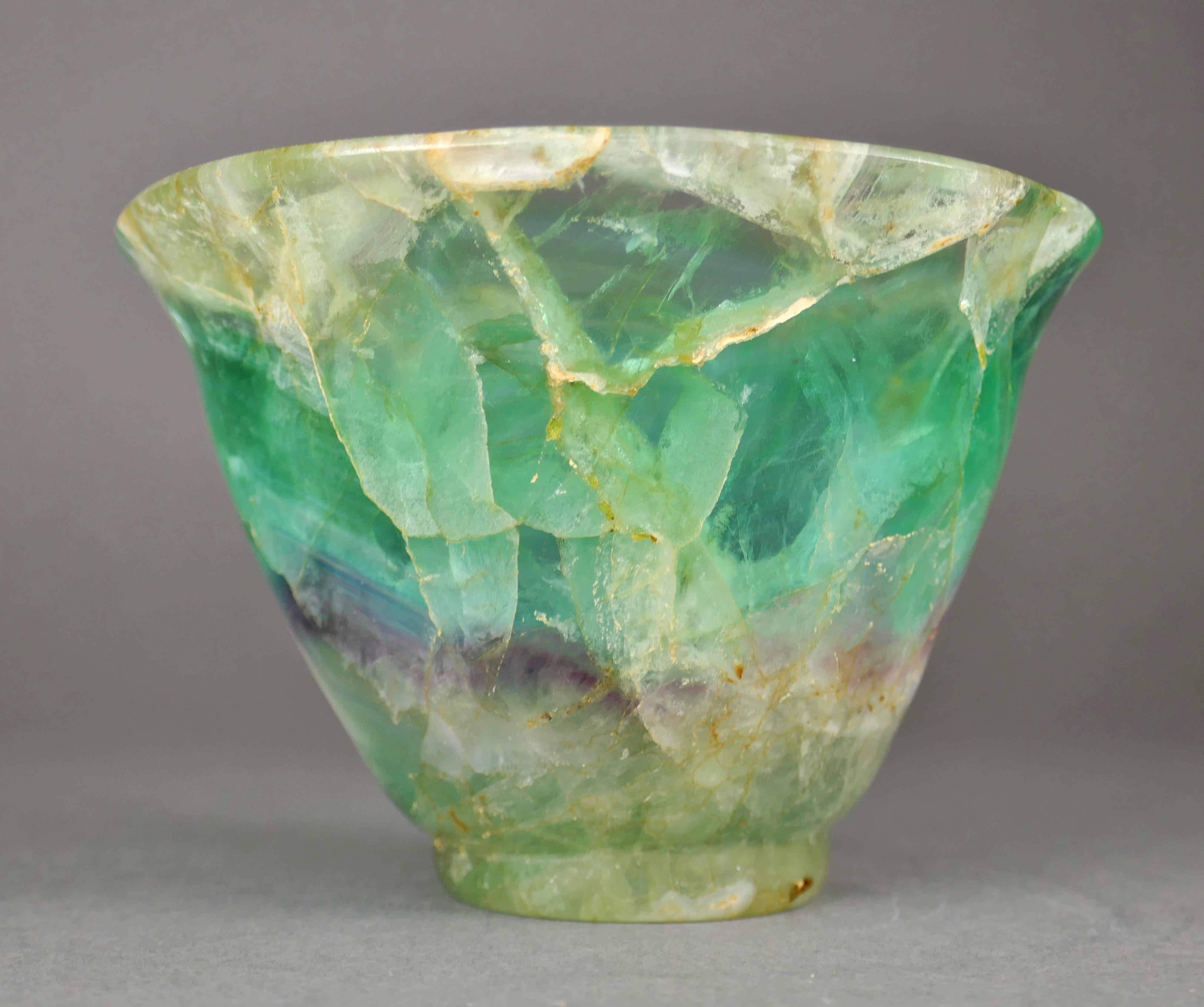 Republic Period Chinese Carved Fluorite Scholars Ceremonial Libation Cup In Good Condition For Sale In San Juan Capistrano, CA