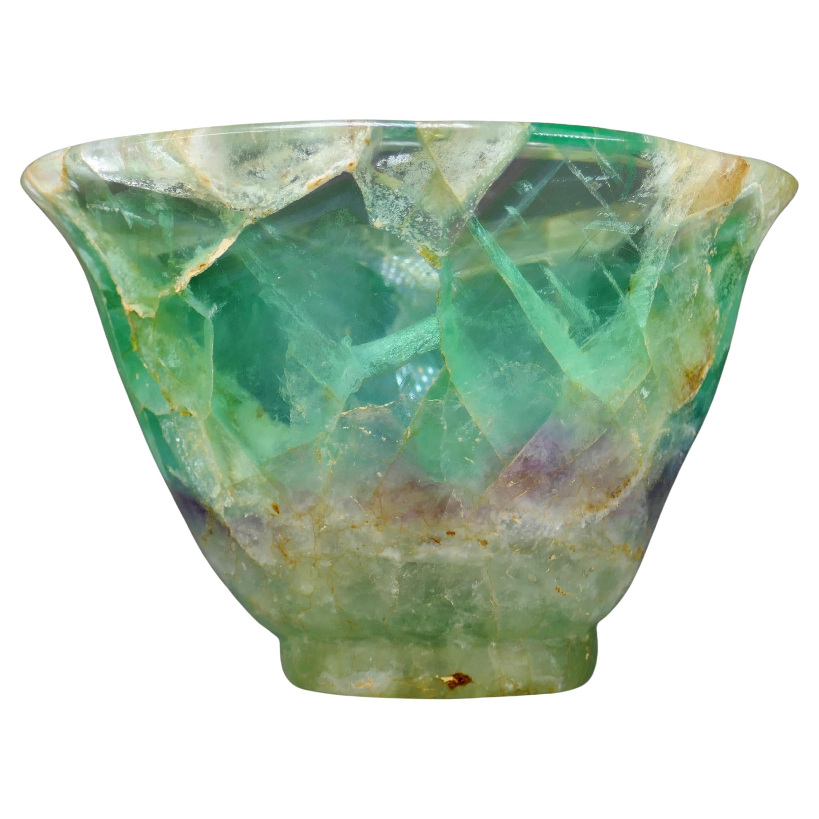 Republic Period Chinese Carved Fluorite Scholars Ceremonial Libation Cup For Sale