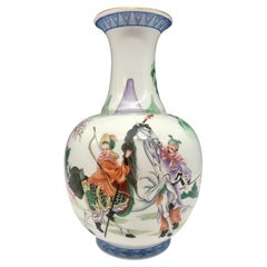 Republic Period Chinese Famille Rose Porcelain Vase with Poetic Warrior Scene Republic Period Chinese Famille Rose Porcelain Vase with Poetic Warrior Scene