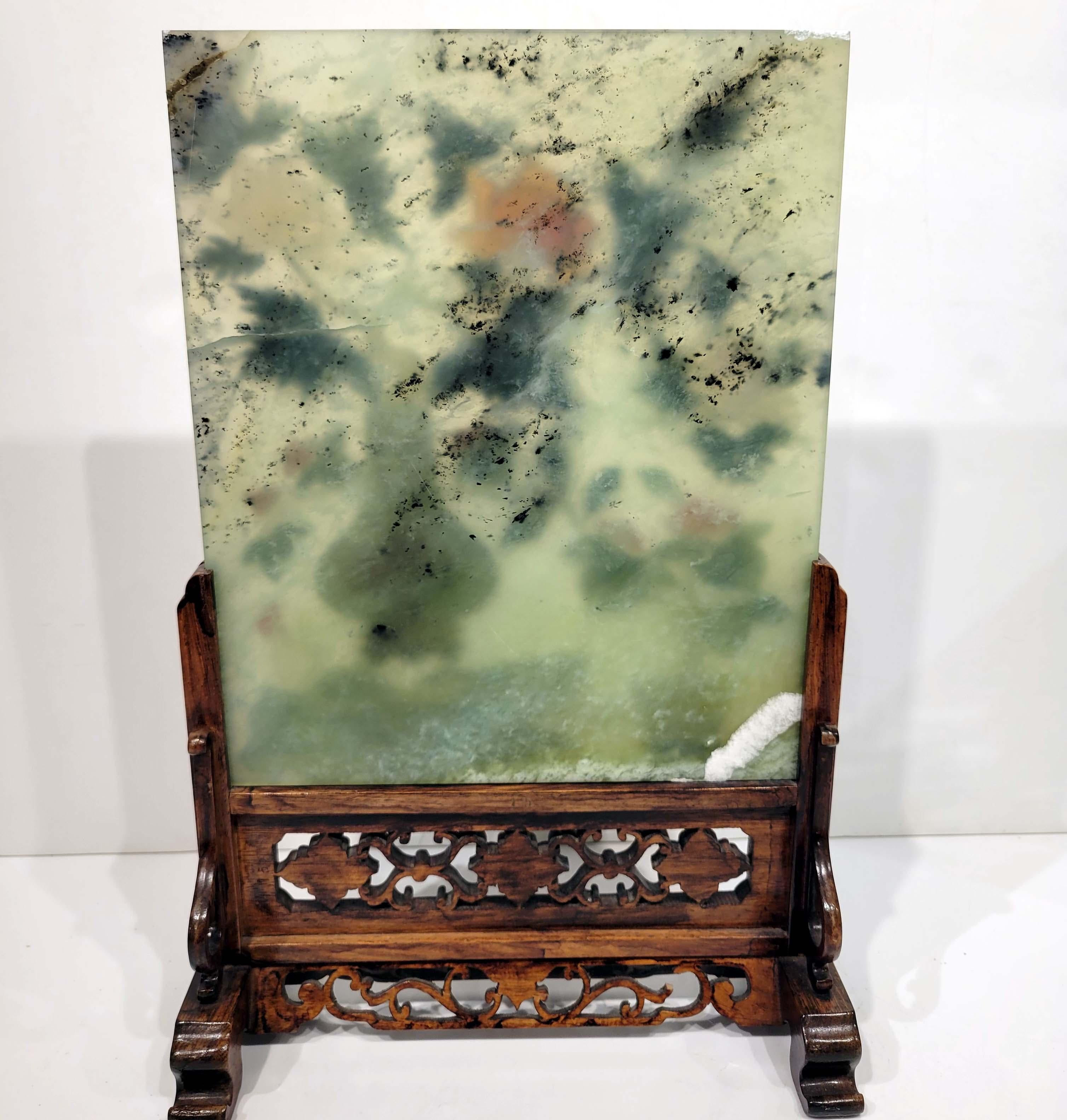 Republic Period Chinese Hard Stone Jade Tea Screen 2