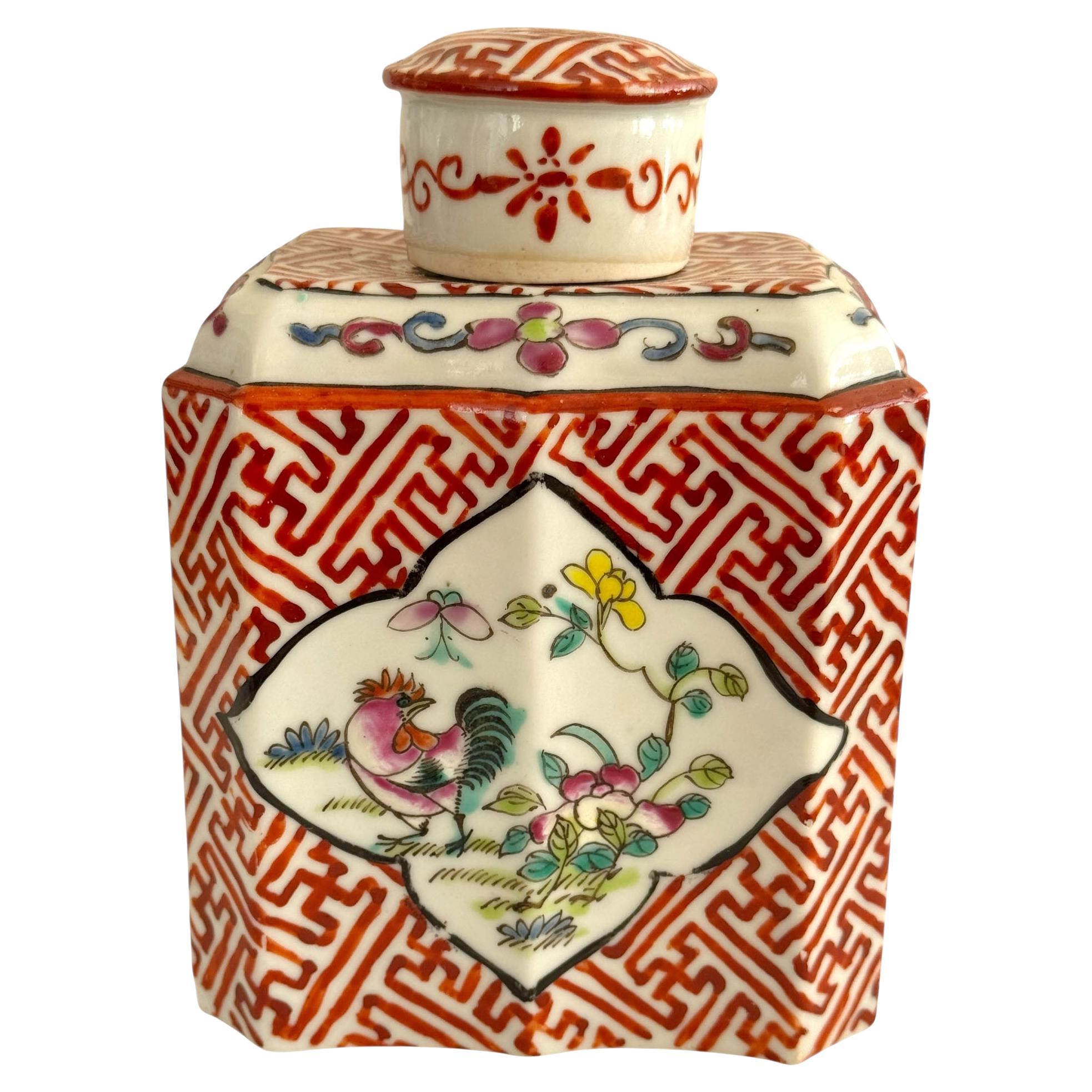 Republic Period Famille Rose Iron Red Ground Tea Caddy