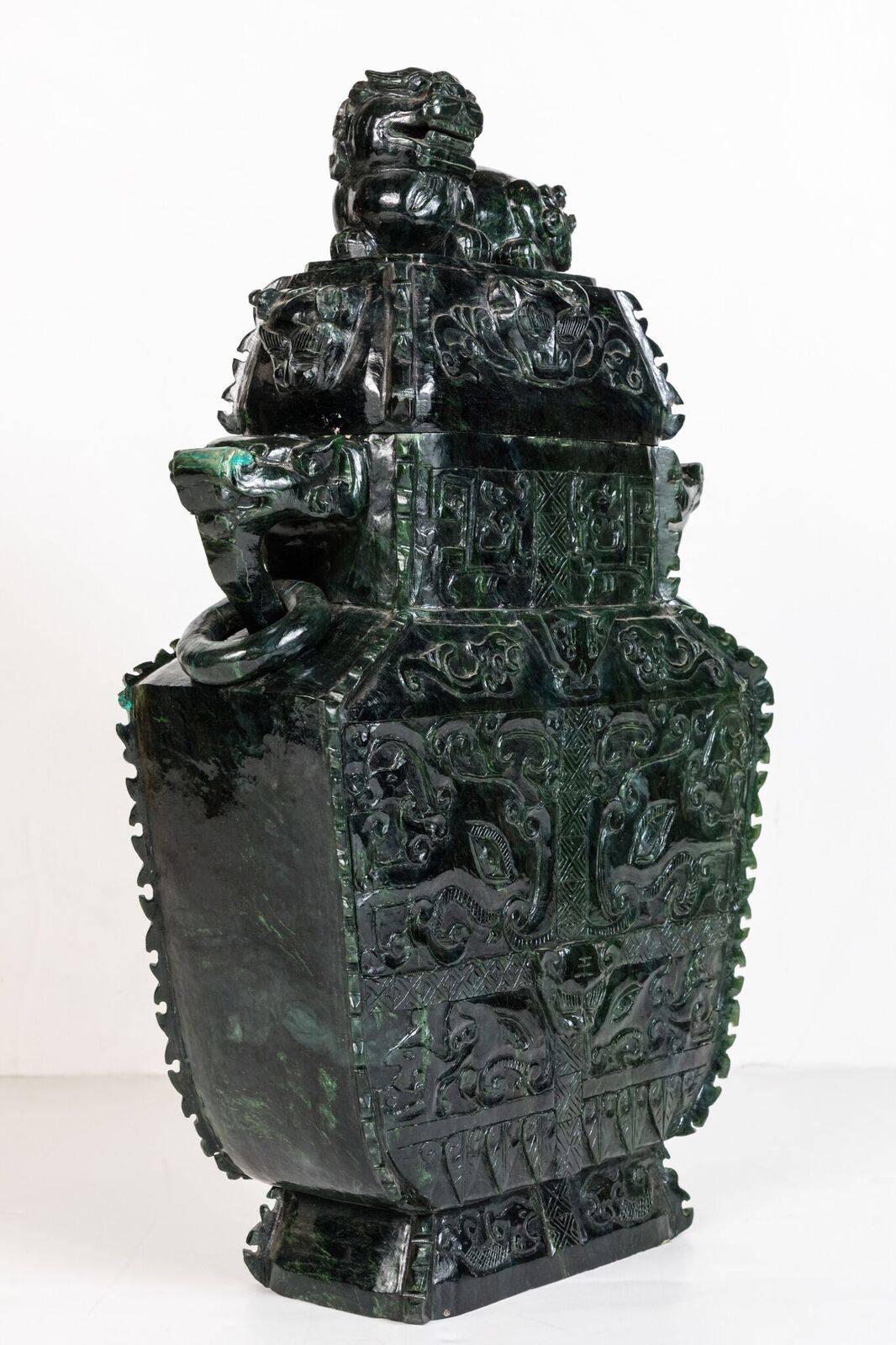 Chinese Republic Period, Spinach Jade Urn For Sale