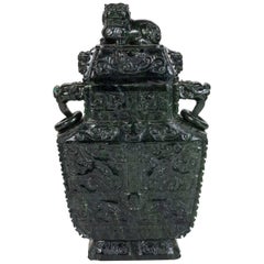 Antique Republic Period, Spinach Jade Urn