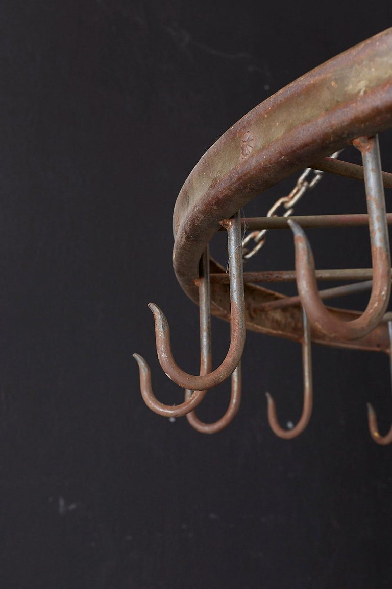 Repurposed American LaFrance Iron Wagon Wheel Pot Rack at 1stDibs