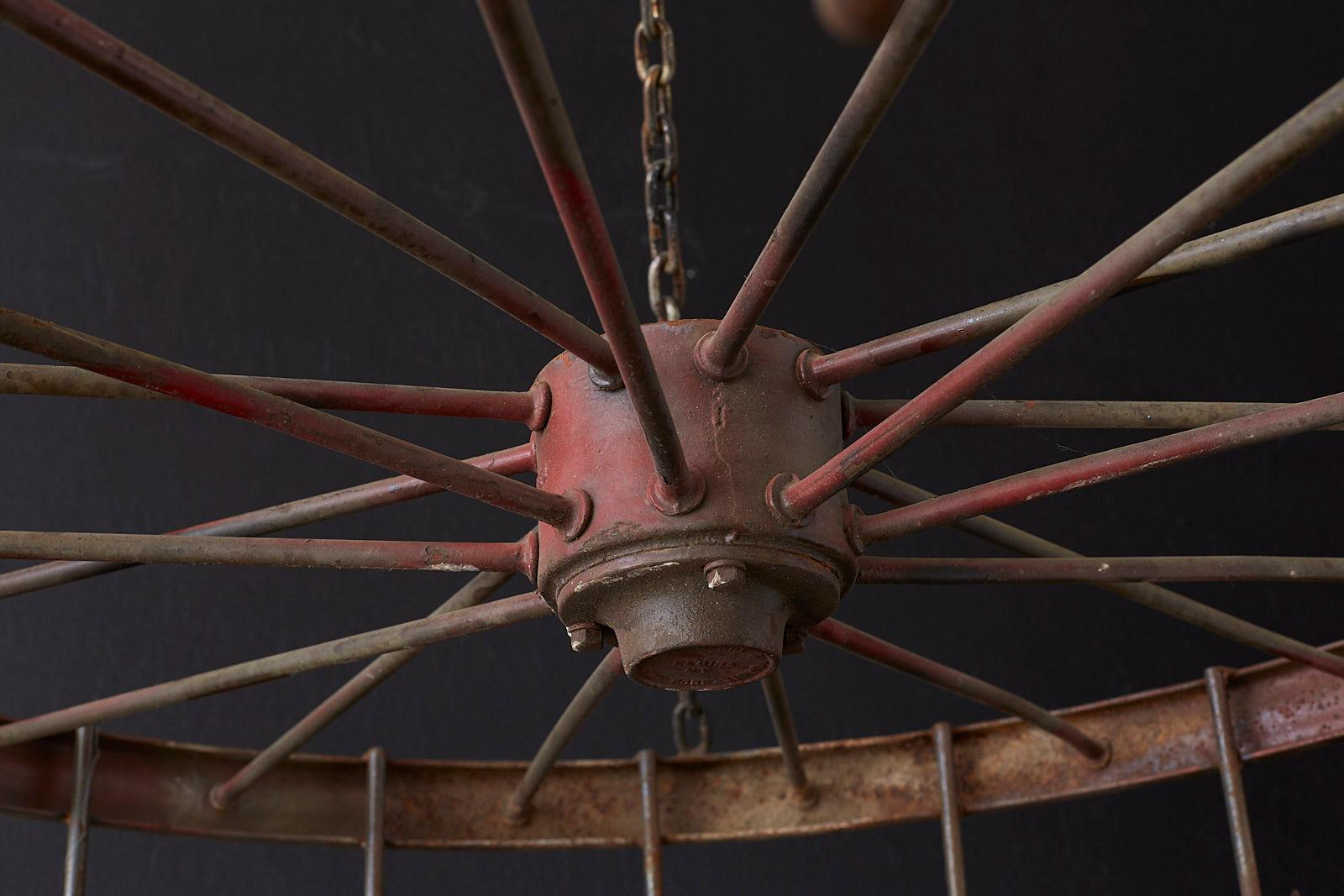 Rustic Repurposed American LaFrance Iron Wagon Wheel Pot Rack