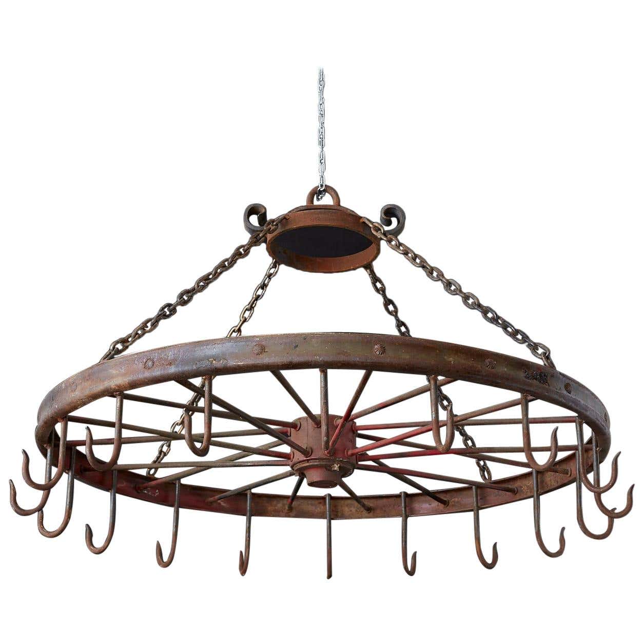 Repurposed American LaFrance Iron Wagon Wheel Pot Rack at 1stDibs ...