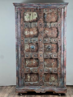 Repurposed Antique Indian Carved Door Armoire