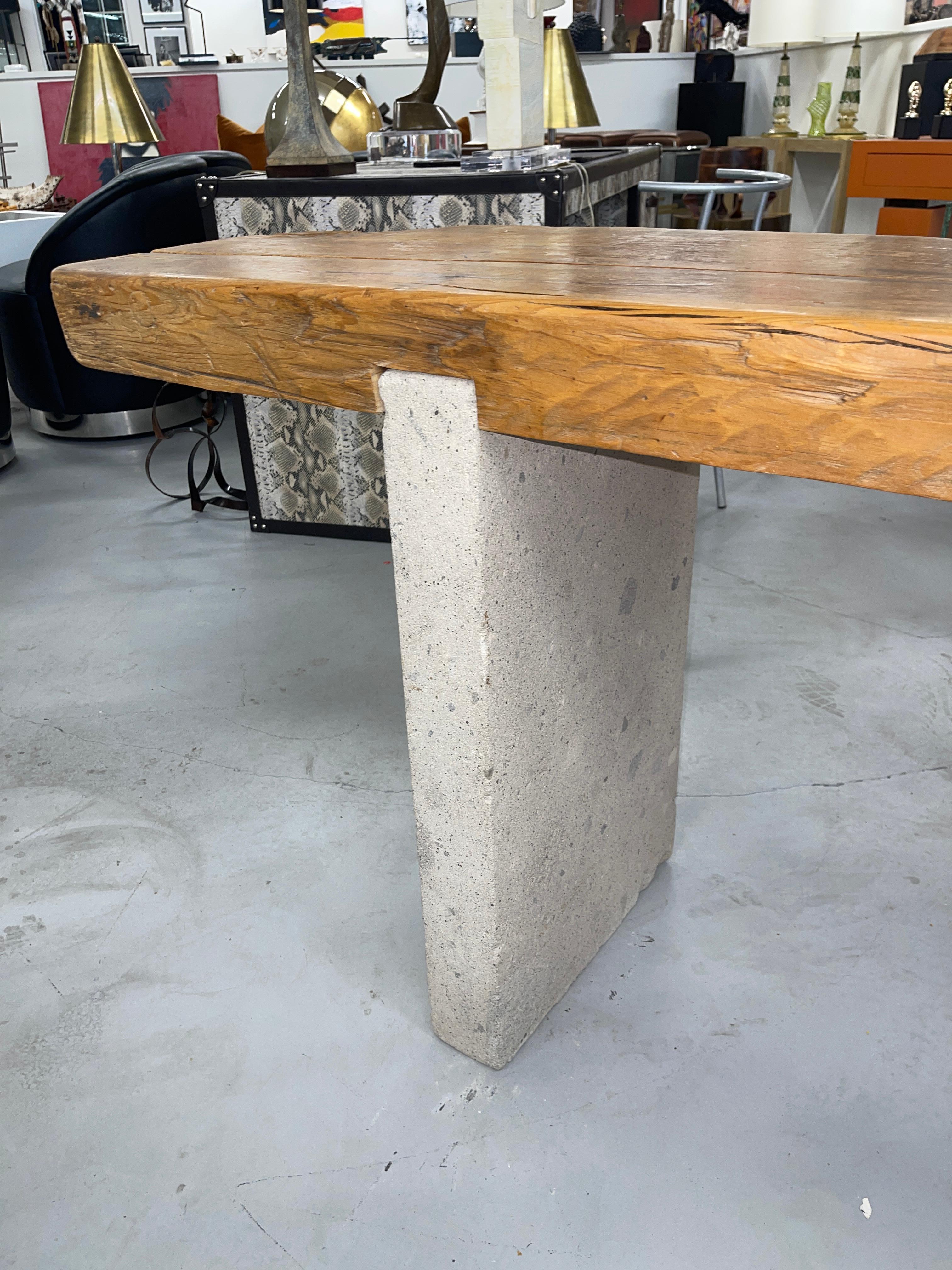 Repurposed Antique Wood and Stone Console 3