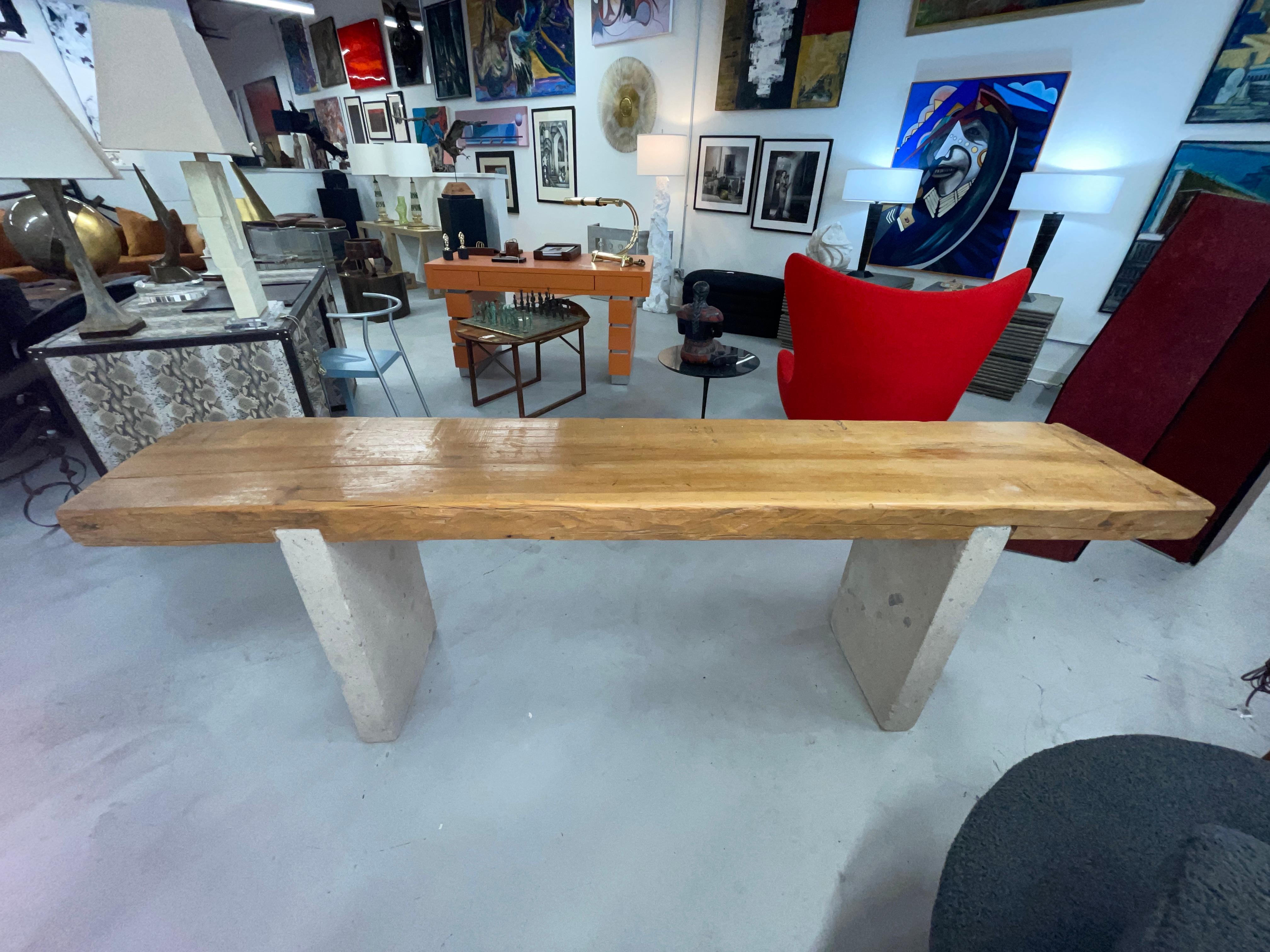 Repurposed Antique Wood and Stone Console 4