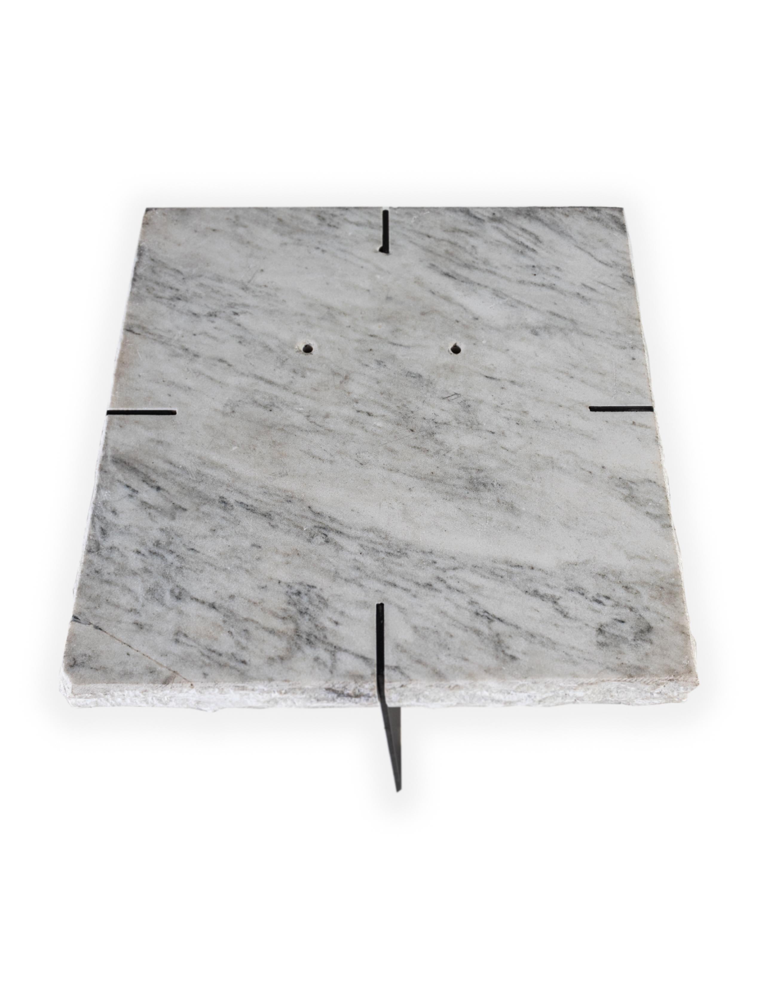 Italian Repurposed Carrara Marble Slab on Blackened Steel Mount