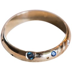 Repurposed Georgian 14k Gold Wedding Band, Diamond, Topaz, Moonstone, Sapphire