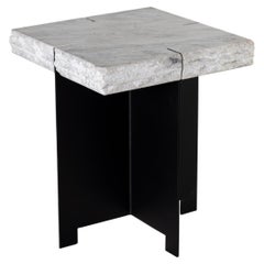 Repurposed Marble Side Table on Blackened Steel Mount
