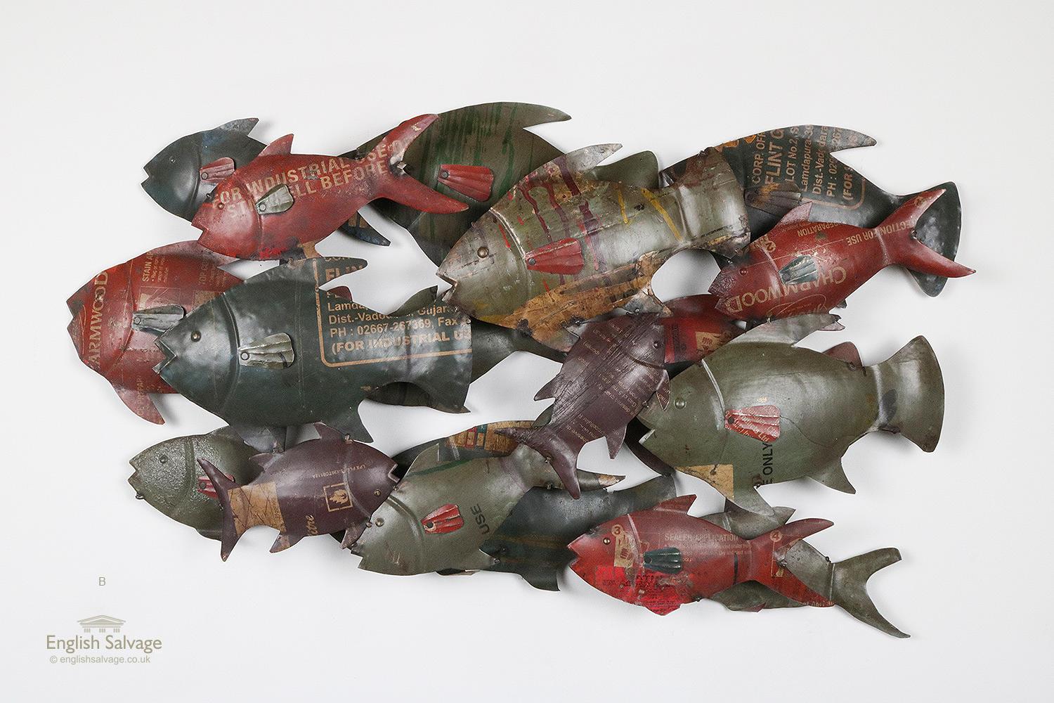 European Repurposed Metal Wall Art of Shoals of Fish, 20th Century For Sale