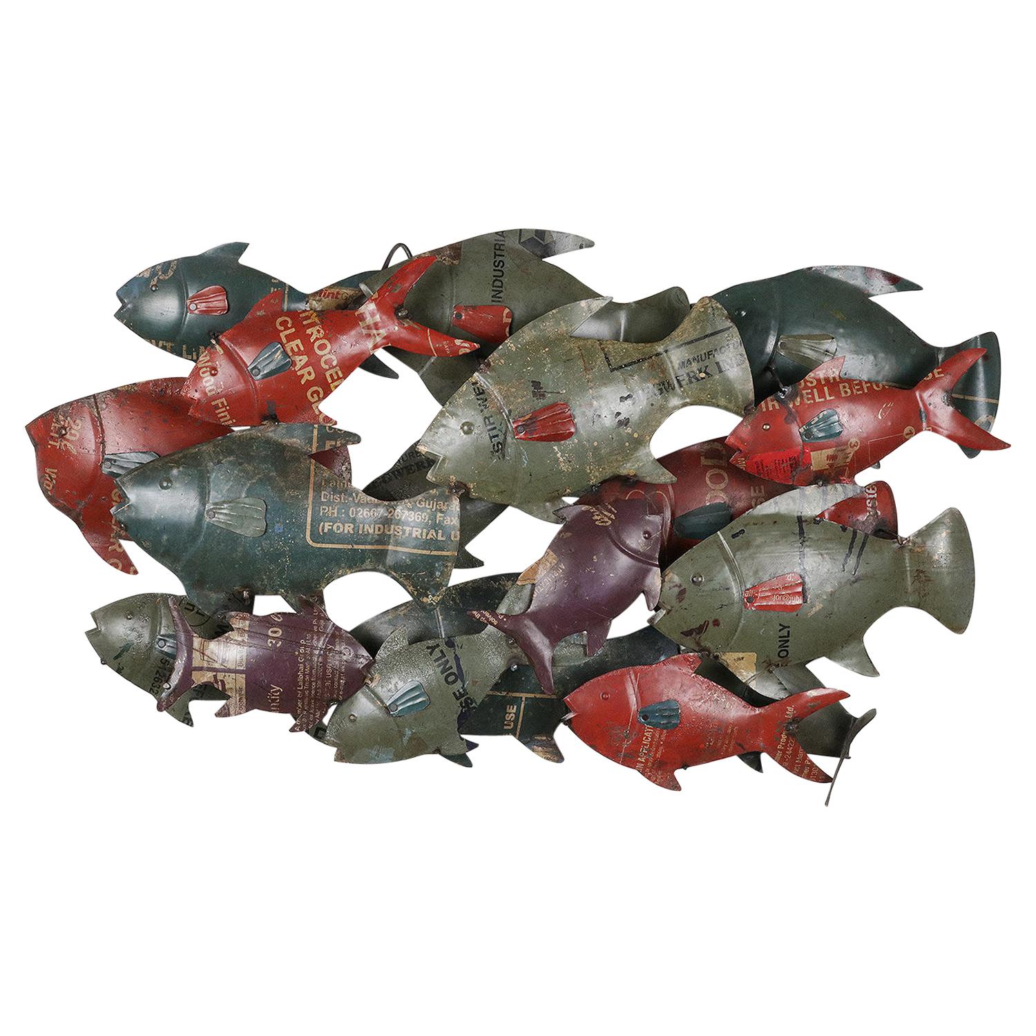 Repurposed Metal Wall Art of Shoals of Fish, 20th Century For Sale