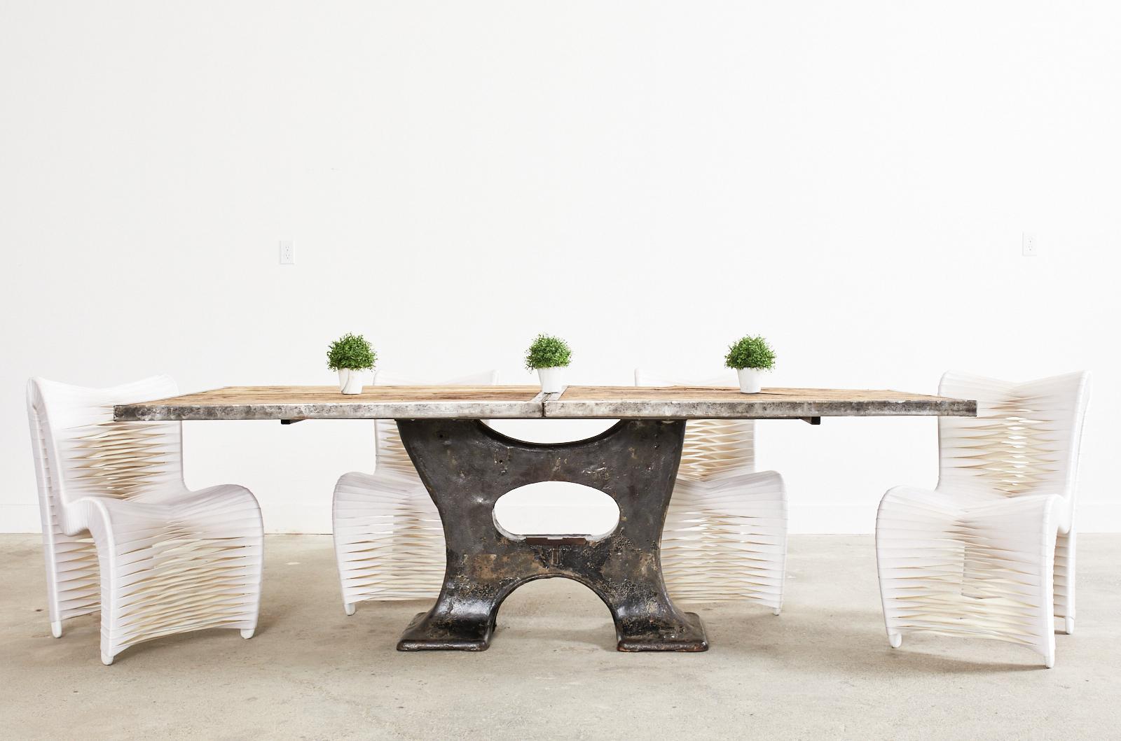 Incredible 20th century industrial style repurposed dining table from Prague. Crafted from an iron maritime Mooring Bollard or docking anchor. The nautical themed table was constructed by Strojtex in Dvur Kralove, Czech Republic and was purported to