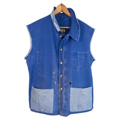 Sleeveless Jacket  Blue French Work Vest Repurposed Vintage J Dauphin Large