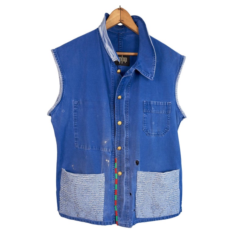 Sleeveless Jacket Blue French Work Vest Repurposed Vintage J Dauphin ...