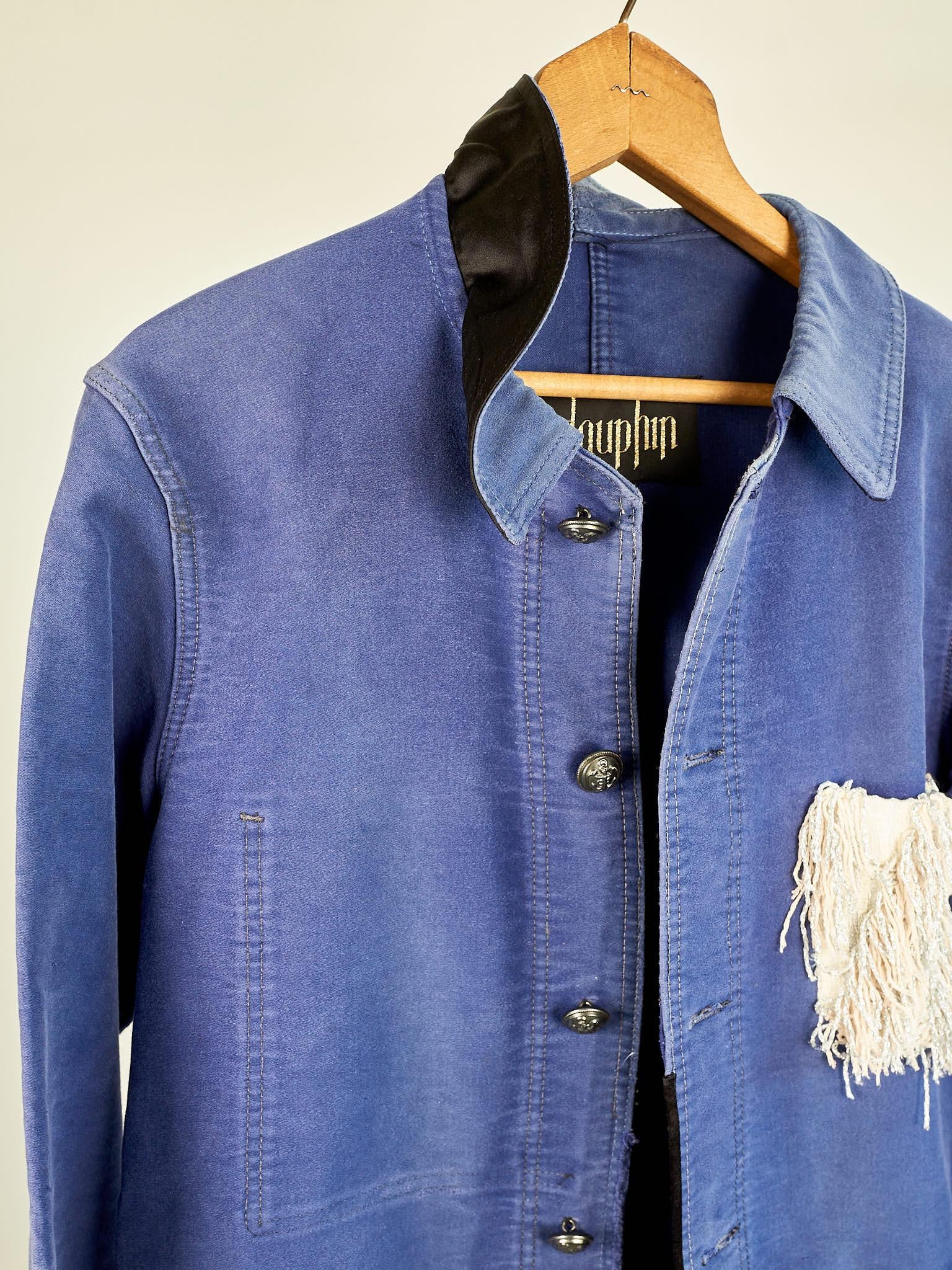 Repurposed Vintage Jacket Embellished French Work Blue Tweed J Dauphin Medium 3
