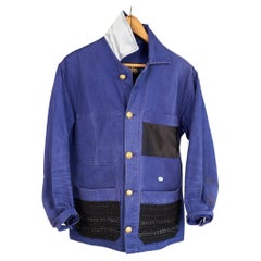 Repurposed Used Jacket Embellished French Work Blue Tweed J Dauphin Medium