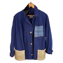 Gold Lurex Tweed Jacket French Blue  Repurposed Vintage J Dauphin Medium