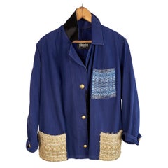 Gold Lurex Tweed Jacket French Blue Repurposed Vintage J Dauphin Medium
