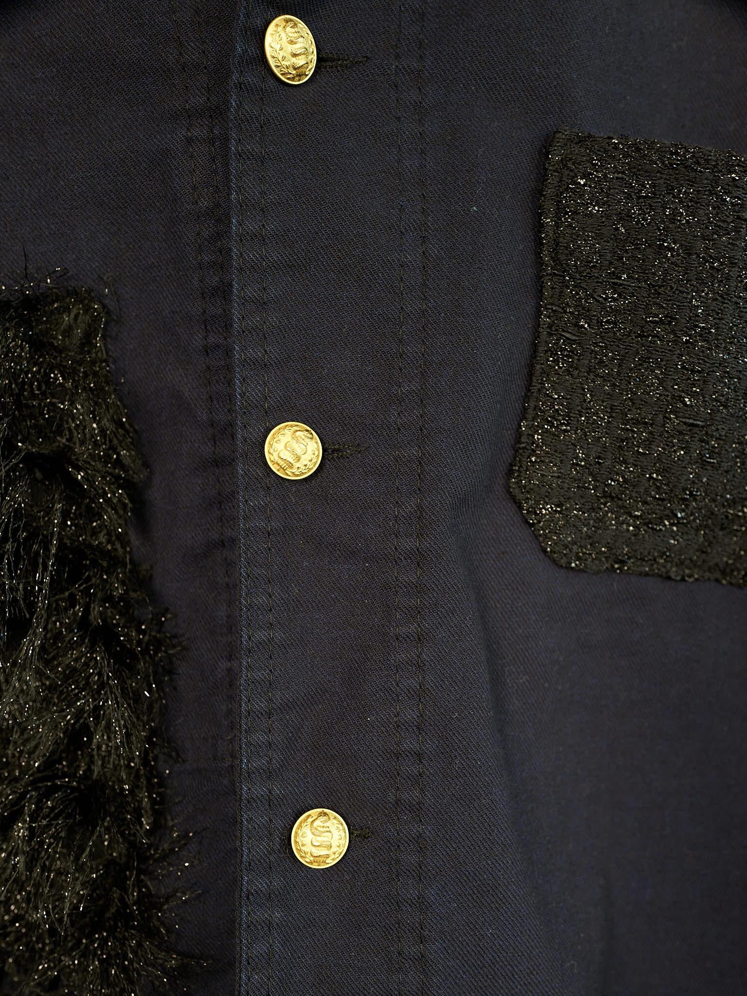 Women's Fringe Tweed Jacket French Work Repurposed Vintage Dark Blue  J Dauphin