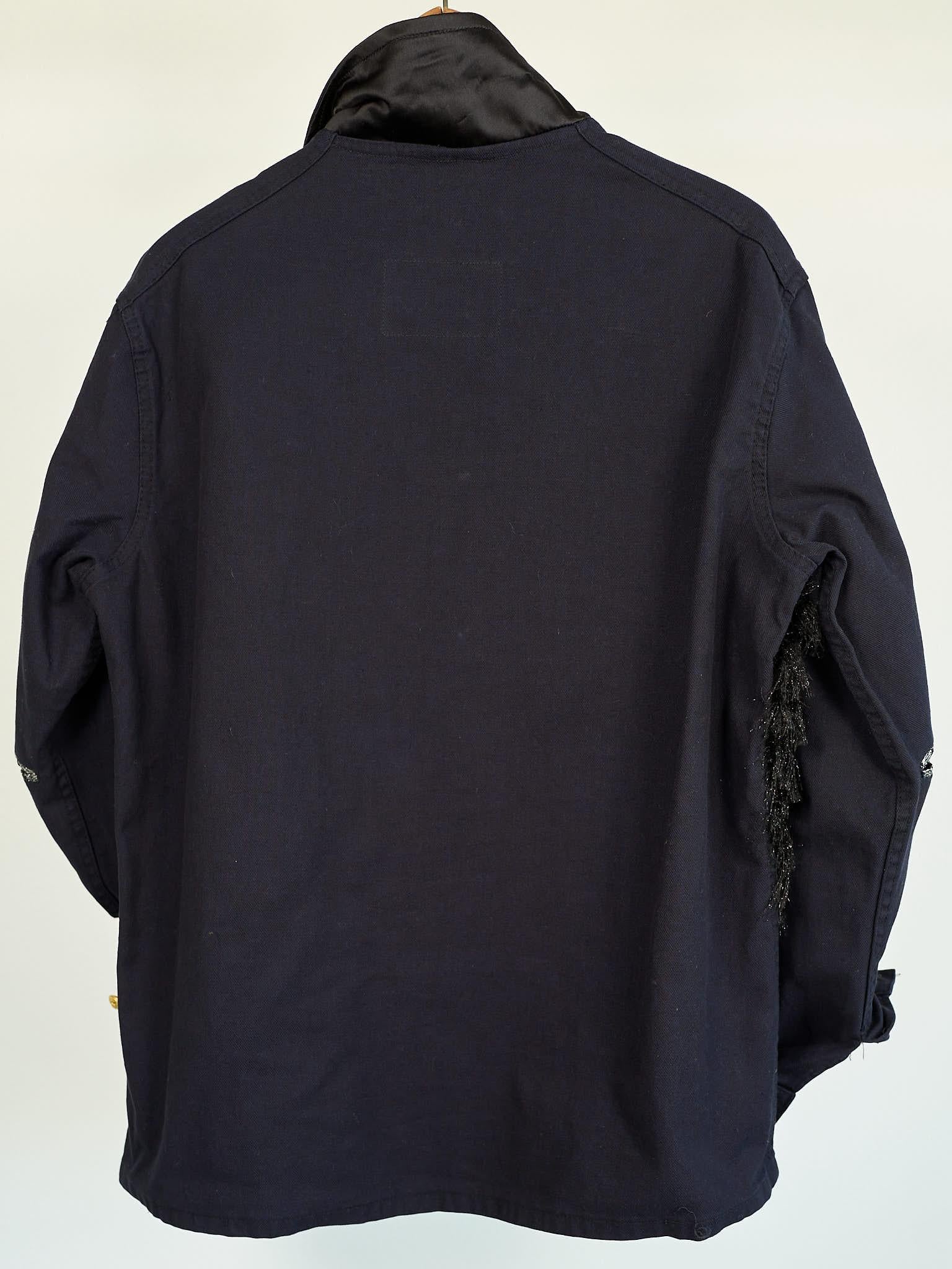 Fringe Tweed Jacket French Work Repurposed Vintage Dark Blue  J Dauphin 2
