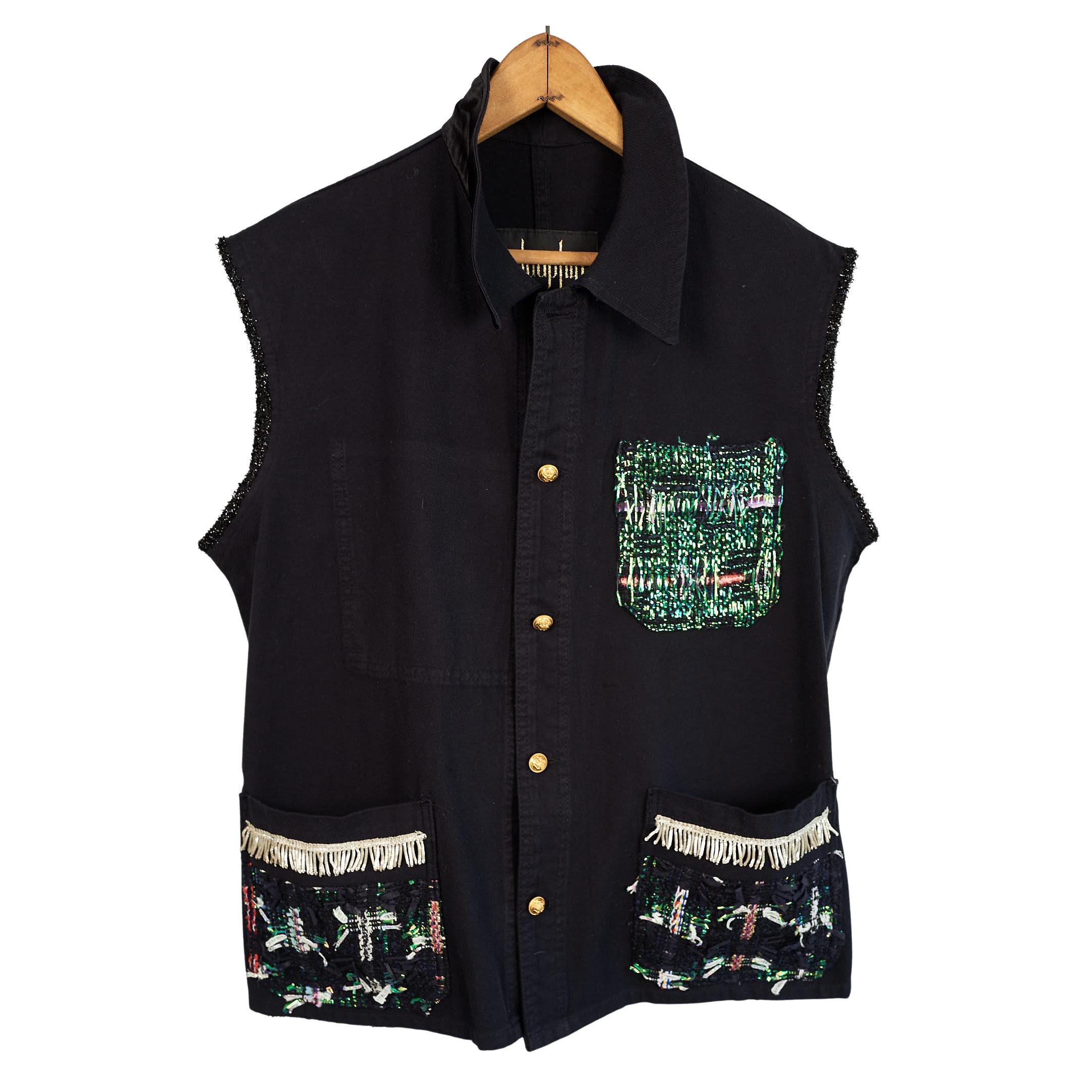 Vintage one of a kind Designer Fringe Sleeveless Jacket Vest Black J Dauphin