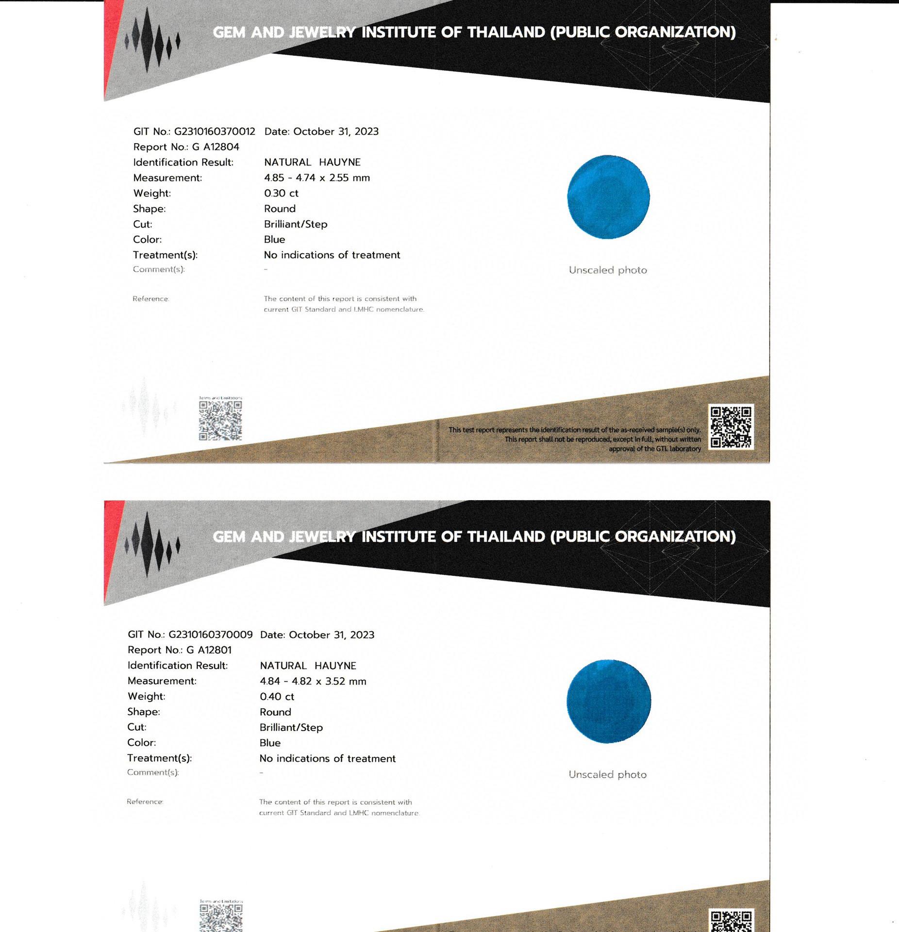 Rere Hauyne 0,72 Karat Paar mit GIT-Zertifikat tiefblau, natürlich, ohne behandelt, ohne behandelt zu werden im Angebot 1