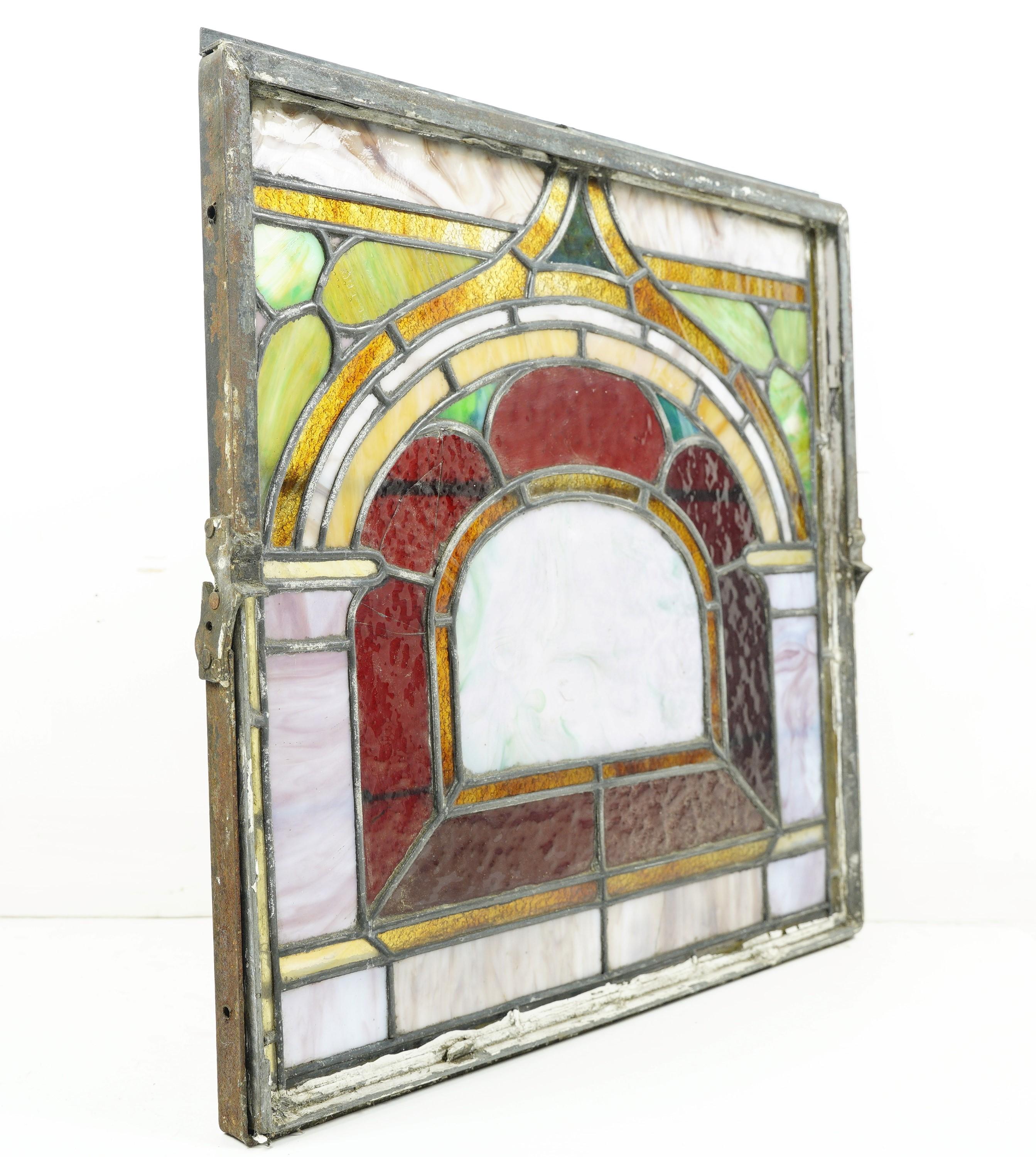 Rescued 2 Foot Square Arched Stained Glass Window 5