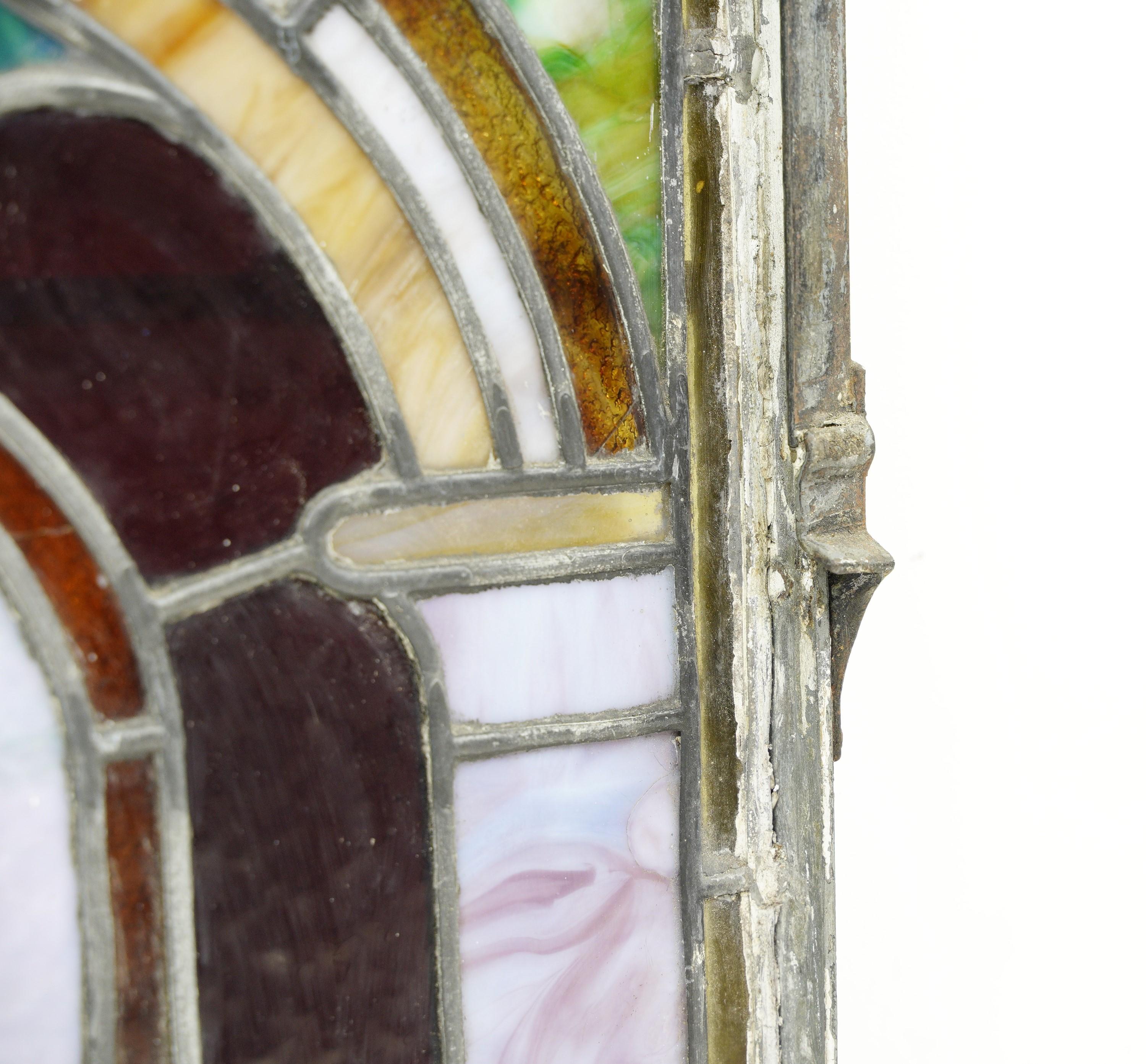 Rescued 2 Foot Square Arched Stained Glass Window 2