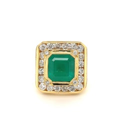 Reserved - 5 Carat Colombian Emerald Mens Ring And Round Diamond Halo 18k Gold