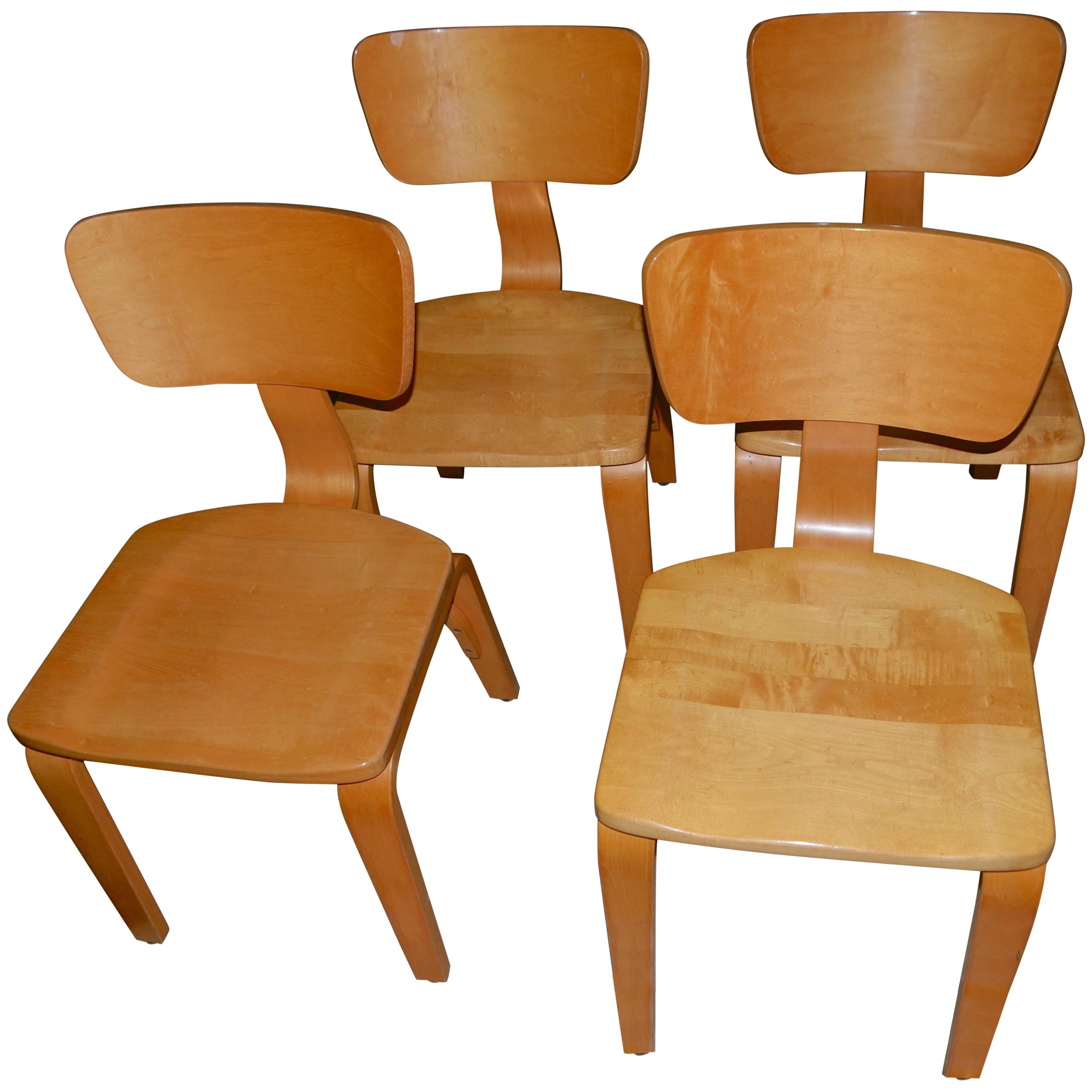 Reserved for Alexandra: Thonet Maple Dining Chairs with Bentwood, Set of Four