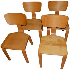 Vintage Reserved for Alexandra: Thonet Maple Dining Chairs with Bentwood, Set of Four