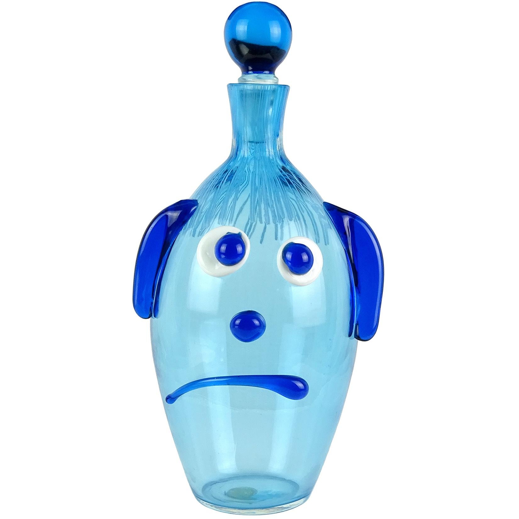 Reserved for Jamie - Fratelli Toso Murano Midcentury Blue Clown Face Decanter